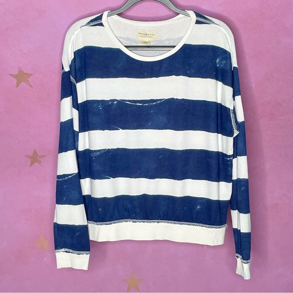 Denim & Supply Ralph Lauren Navy and White Striped Lightweight Sweatshirt